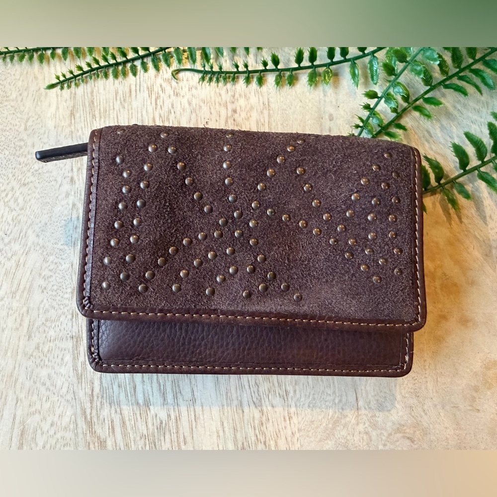 Brown Suede Studded Women's wallet / Fossil -sample / no logo / genuine leather